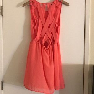 Bright Coral Pink Cross Pattern Back Dress